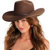 DRESHOW Cappello da Cowboy Donna Classico Cappello Western Retro a Tesa Larga Modellabile con Fibbia e Cintura Cappelli in Feltro Arrotolati Unisex