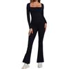 SHAPERIN Donna Tutina Intera Senza Maniche Tuta Canotta Modellante con Scollo Quadrato Shapewear Jumpsuit Tutina Sportivo Rompers Un Pezzo Tutina Aderente Nero-Manica Lunga S