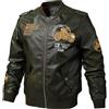 Generisch Giacca Bomber Uomo con Ricamo, Giacca in Pelle Colore Puro, Blousonjacke Comfort Fit, Pilotenjacke Vintage, Leather Jacket Classica, Fliegerjacken Casual, Giacche Outdoor, verde militare, L