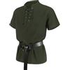 Velcoxplay Camicia medievale da uomo con lacci, camicia da pirata, tunica vichinga, steampunk, retrò, rinascimentale, gotico, Halloween, con cintura, verde, XL