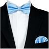 GASSANI 2 Set Papillon Uomo Elegante Celeste a Punti Argento, Papillon Matrimonio, Farfallino a Pois Pre-Annodato, Pochette Taschino Piegata