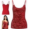 SamHeng Tops di paillettes femminili, Giubbotto scintillante senza maniche, Cinghie regolabili per canottiere ogni giorno Toppe magliette per camicetta per il costume da performance della festa del night club