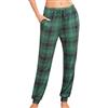 Wikoan Pantaloni Pigiama Invernali Donna Lana Peluche - Morbidi Caldi con Stampa Vita Alta e Tasche Pigiama Notte Femminile,Pigiama Notte Femminile,Verde-Nero,XL