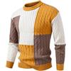 Mymyguoe Maglione invernale da uomo, oversize, patchwork, a maniche lunghe, termico, invernale, girocollo, maglione da lavoro a maglia