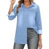 Mymyguoe Camicia da donna in jeans, a maniche lunghe, morbida, in denim, moderna, oversize, slim fit, camicetta da donna, classica, casual, a maniche lunghe, con bottoni, arrotolabile, Q1 azzurro, L
