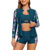 SHEKINI Rash Guard da Donna Manica Lunga 3 Pezzi Protezione UV Costumi da Bagno con Cerniera e Pantaloncini a Vita Alta Sportivo Beachwear per Nuoto e Surf