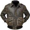 Leather Verse Bomber A2 Aviator in pelle nera effetto invecchiato per cabina di pilotaggio aeronautica