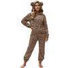 Duohropke Tuta da donna, morbida, tuta intera e morbida, pigiama, invernale, calda, in peluche, per dormire, pigiama, con orecchie d'orso, con cappuccio, caffè, M