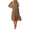 UMIPUBO Copricostume Donna Mare Bikini Cover Up Lungo Costume da Bagno Coprire Kaftano Mare in Cotone con Bottoni Vestito Spiaggia Copri Costume da Spiaggia Casual Estivo Beachwear (Marrone, L)