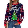 Jezonga Maglione Natalizio Donna Divertente Maglia di Natale Maglioni di Natale Pullover Sweater Stampa Fiocco di Neve Alce a Maniche Lunga Girocollo Festa Natalizie