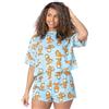 Garfield Pigiama Donna | Adulti Donna T-Shirt Corta con Pantaloncini Pjs | Blu Pastello Cartoon Cat all Over Print Movie Merchandise