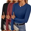 Ekouaer Donna Termico Maglia da 3 Manica Lunga Girocollo Termico Maglietta Aderente Base Layer, Nero + Vino Rosso + Blu, M