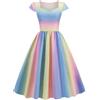 GHAKKE Abito Vintage da Donna Anni '50 Elegante Vestito da Ballo Midi con Maniche Ad Aletta in Colori Arcobaleno con Scollo A Cuore Cocktail Party Grande Swing Dress