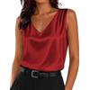 Zeagoo Canottiera da donna in raso di seta, con scollo a V, plissettata, casual, senza maniche, estiva, da lavoro, Rosso, S