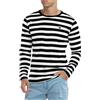 KUYIGO Maglietta da Uomo a Maniche Lunghe a Righe in Cotone Classico Girocollo alla Moda Giovane, Bianco e Nero., M