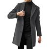 Celanisai - Cappotto da uomo, lungo, slim fit, in lana, con colletto a taglio vivo e chiusura a bottoni, trench da uomo, cappotto invernale, caldo, per outfit business, nero, a una sola fila di