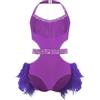 inhzoy Ragazze Ginnastica Leotards Abito da Ballo Latino Americano Tango con Nappe Strass Body da Pattinaggio Artistico con Piume Costume Danza Samba Rumba Salsa Viola 9-10 anni