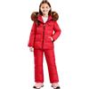 KHIRVWL Completo Sci Bambino 2 Pezzi Piumino Cappuccio Colletto in Peluche + Salopette Tuta da Sci Termica Inverno Calda Neve Antivento Tuta Invernale con Muta Sfoderabile Outdoor Softshell Snowboard