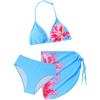 SEAUR Set Bikini per Ragazze Motivo Leopardato e Fiori Bikini Triangolo 3-pezzi Costume da Bagno con Gonna per Bambini 8-12 Anni, Fiori bli, 12 anni