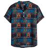Xmiral Camicia Camicetta Uomo Etnico Manica Corta Casual Lino Cotone Stampa Hawaiana (3XL,15Blu)