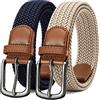 CHAOREN Set di Cintura Elastica Uomo, Cinta da Lavoro Uomo intrecciata senza Buchi 35mm, Adatto per Golf Casual e Jeans, Blu/Beige, 105cm (per vita 85-95cm / 32-35)
