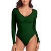 WOWENY Body da donna Elegante pizzo a maniche lunghe con scollo a V Body sexy Camicia a maniche lunghe (verde, M)