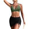 Vijamiy Costume Donna Due Pezzi Costumi da Bagno Bikini Mare Push Up Curvy Sexy Beachwear Gonna Bikinis Set con Fibbia in Metallo (Verde e Nero,M)