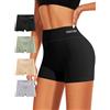 MIOTAN Mutandine Ragazzo Pantaloncini Biancheria Intima in Cotone per Le Donne Boyshorts Boxer Slip Vita Alta Controllo Pancia 4 Confezioni, Nero, Verde, Pelle, Grigio, XL