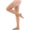 SEGRETA 00145 (Chamois, XS) Calze Autoreggenti Compressione Graduata, Donna e Uomo, con Morbida Banda di Silicone in Pizzo, 18-22 mmHg
