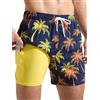 Arcweg Costume da Bagno per Uomo e Ragazzo, Pantaloncini da Bagno con Compressione Liner 2 in 1, ad Asciugatura Rapida, Pantaloncini da Surf Elastici con Albero di Cocco XXL(EU)
