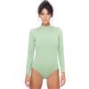 Evoni, body da donna a maniche lunghe, coprente, in cotone, con colletto a lupetto, verde, XXL