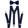 Axy Bretelle per ragazzi a forma di Y, larghezza 2,5 cm, con papillon - 3 clip stabili per bambini di età 7-12 anni, Nero/Blu, Taglia Unica