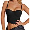 LOIJMK Top Corsetto Donna Bustier Corsetto Top Corsetto Aderente Tank Top Top con Spalline Scollato a Canotta a Maniche Corte con Pizzo, Z02-nero., M