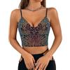 Segreto - Top da donna con paillettes glitterate, senza maniche, con spalline sottili, sexy, crop top, per festival, party, club, camisole, S
