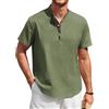 Enlision Camicia Uomo Lino e Cotone Verde Oliva Maglietta Coreano Uomo Manica Corta Serafino Estivo Eleganti Casual Ampia vestibilità T Shirt Taglie Forti 3XL