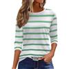 Arevill T-shirt da donna con maniche a 3/4 girocollo basic casual top a righe/tinta unita/stampa camicie, verde e bianco., S