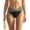 SHEKINI Fondo Bikini per Donna Triangolo Classico Ruched Bikini Nuoto Tronchi Culotte Slip Costumi da Bagno Pantaloncini da Spiaggia (L, Nero Leopardo)