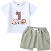 Asmea Vestito Compleanno 1 Anno Bimbo Abbigliamento Primo Compleanno Bimbo Regalo Bambino 1 Anno Maschio Top a Maniche Corte con Stampa Animale + Pantalone Bianco 12-18 Mesi