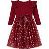 Beganly Vestito natalizio rosso per bambine, a maniche lunghe, in tulle, tutù, per feste, 2-6 anni
