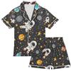 Mnsruu Pigiama estivo in raso con astronauti del fumetto Set di seta manica corta button down pigiameria, Multicolore, 11-12 Years