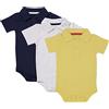 amropi 3 Pezzi Body Bambino a Manica Corta Pagliaccetto Neonato di Cotone Tutina Set Marina/Bianco/Giallo,18-24 Mesi