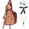 JONRRYIN Costume Hippie Donna, Vestito Hippie Donna, Abbigliamento da Disco, Anni '60 da Donna con Gilet a Frange, Accessori Hippie per Festa a Tema, Carnevale, Halloween