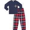 thepyjamafactory Pigiama lungo in cotone intrecciato a quadri rossi e blu per bambini