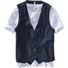 Generic Gilet da uomo in lino gessato - Gilet senza maniche da uomo in lino gessato blu navy - Gilet in lino gessato con bottoni - Gilet da uomo in lino blu navy per abbigliamento casual