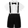 Generisch Vestito Bambini Ragazzi 128 Stile Manica Corta Camicia Bretelle Pantaloncini Papillon 4PC Potenza Costume Vestito Bambino Abbigliamento 1 Anno Ragazzo, bianco, 6-7