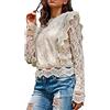 aromm Donna Camicia di Pizzo Maniche Lunghe Sexy Semi Sheer Floreale Camicetta Mandorla, S