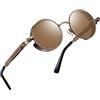 Joopin Occhiali da Sole Polarizzati Rotondi Vintage Uomo Donna UV400 | Retro Piccoli Tondi Montatura Metallo Occhiali Protezione UV Steampunk Sunglasses