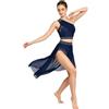iEFiEL 2 Pezzi Donna Vestito da Danza lirica Contemporanea Abito da Pattinaggio Artistico Crop Top con Gonna Abito da Ballo Latino Ginnastica Artistica Blu Scuro M