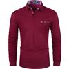 KUNJLELP Polo da Uomo Manica Lunga con Tasca Patchwork a Quadri Rosso e Blu Maglietta Maglia Casual per l'autunno e l'inverno
