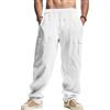 PADOLA Pantaloni Uomo Cotone Lino Cargo Spiaggia Tasca Multipla Vita Regolabile Coulisse Casual Chino Lungo Estivo per Mare e Viaggio(S,Bianco)